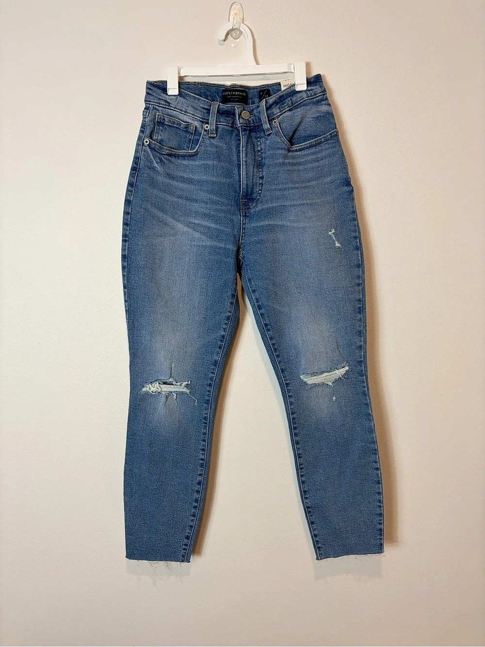 NWT Lucky Brand High Rise Straight Leg Distressed Jeans Waist 28 Blue